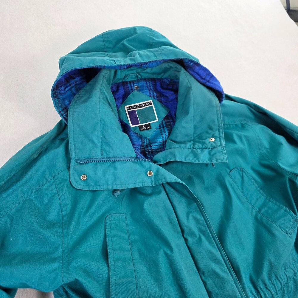 Pacific Trail Teal Hooded Parka Jacket Size L Vintage Plaid Lined